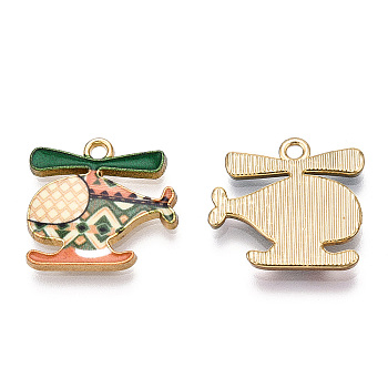 Printed Alloy Pendants, Cadmium Free & Nickel Free & Lead Free, Light Gold, Helicopter Charm, Coral, 17.5x18.5x2mm, Hole: 1.8mm