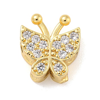 Brass Micro Pave Clear Cubic Zirconia Beads, Golden, Butterfly, 13x12x5mm, Hole: 1.8mm