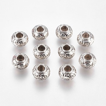 Alloy European Beads, Large Hole Beads, Rondelle, Antique Silver, 10x7mm, Hole: 4mm