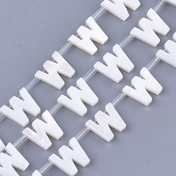 Natural Freshwater Shell Beads, Top Drilled Beads, White, Letter.W, 10x11.5x3mm, Hole: 0.8mm