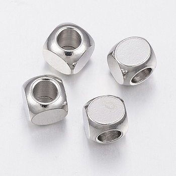 304 Stainless Steel Beads, Cube, Stainless Steel Color, 5x5x5mm, Hole: 3mm