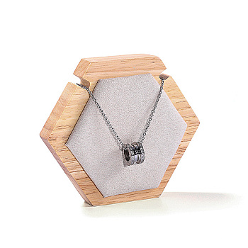 Hexagon Wood Covered with Velvet One Necklace Display Stands, Jewelry Display Holder for Necklace Storage, Snow, 11.5x2x10cm