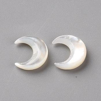 Natural White Shell Beads, No Hole/Undrilled, Moon, 10x8x2mm