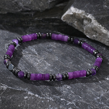 Bohemian Style Natural Amethyst Column Beads Stretch for Women Men, Inner Diameter: 7-1/4 inch(18.5cm)