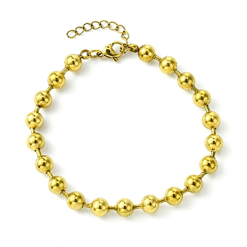 Ion Plating(IP) 304 Stainless Steel 6mm Round Ball Link Chain Bracelets for Women, Golden, 7-3/8 inch(18.7cm)