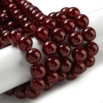 Painted Glass Bead Strands, Baking Paint, Round, Dark Red, 10mm, Hole: 1.3~1.6mm, about 80pcs/strand, 31.4 inch