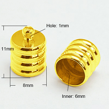 Brass Cord Ends, Golden, 11x8mm, Hole: 1mm, Inner Diameter: 6mm