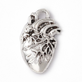 Tibetan Style Alloy Pendants, Heart Charm, Antique Silver, 25x16x4mm, Hole: 2.5mm