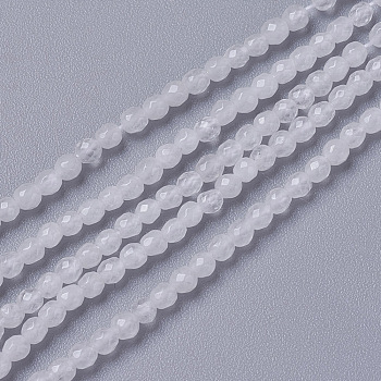 Natural White Jade Beads Strands, Faceted, Round, White, 2~2.5x2mm, Hole: 0.2mm, about 167~181pcs/strand, 15.7~15.9 inch(40~40.5cm)
