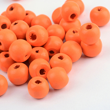 Natural Wood Beads, Dyed, Round, Orange Red, 10x9mm, Hole: 2.5~3.5mm, about 3000pcs/1000g