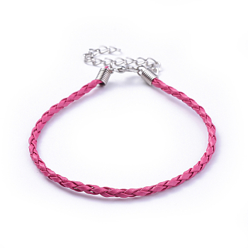 Trendy Braided Imitation Leather Bracelet Making, with Iron Lobster Claw Clasps and End Chains, Camellia, 200x3mm
