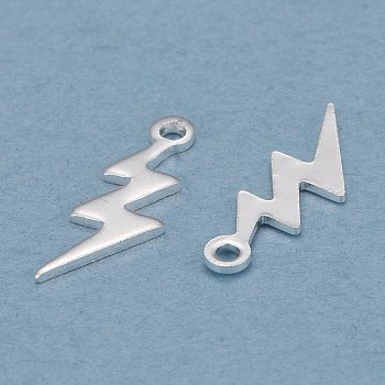 Brass Charms, Lightning, 925 Sterling Silver Plated, 12x4x0.5mm, Hole: 1mm