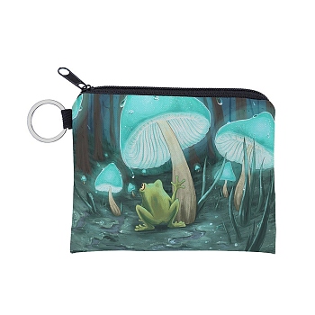 Polyester Zip Pouches, Change Purse, Rectangle with Mushroom Pattern, Turquoise, 9.3x11.3cm