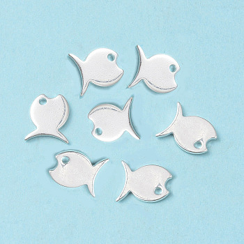 201 Stainless Steel Charms, Fish, Silver, 10x9x1mm, Hole: 1.4mm