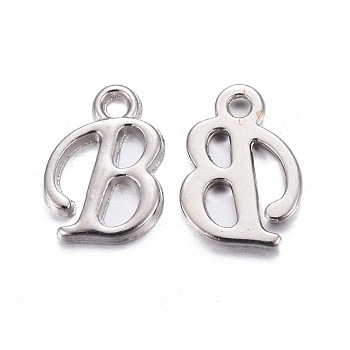 Platinum Plated Alloy Letter Pendants, Rack Plating, Letter.B, 13x10x2mm, Hole: 1.5mm