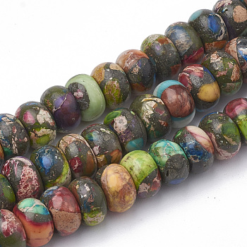 Synthetic Gold Line Imperial Jasper Beads Strands, Rondelle, 6~6.5x4mm, Hole: 1mm, about 100pcs/strand, 15.9 inch