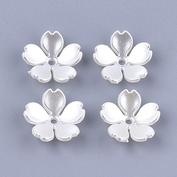 5-Petal ABS Plastic Imitation Pearl Bead Caps, Flower, Creamy White, 15x15x4mm, Hole: 1.4mm