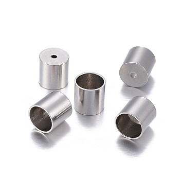 201 Stainless Steel Cord Ends, End Caps, Column, Stainless Steel Color, 6x6mm, Hole: 0.8mm, Inner Diameter: 5.3mm