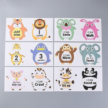 Newborn Monthly Milestone Stickers, Month Stickers for Baby Girl, with Word, Animal Pattern, 220x110mm, 2pc/Sheet, 12pcs/Set