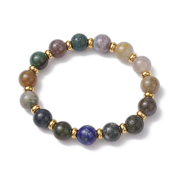 10mm Round Natural Indian Agate Beaded Stretch Bracelets for Women, Inner Diameter: 2 inch(5.2cm)