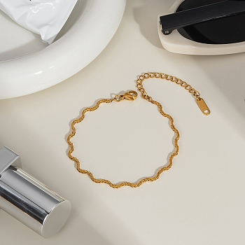 304 Stainless Steel Rope Chain Bracelets for Women, Wavy Edge, Golden, 6-3/4x1/8 inch(17x0.4cm)