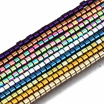 Electroplate Non-magnetic Synthetic Hematite Beads Strands, Column, Mixed Color, 1.5x1.5mm, Hole: 0.5mm, about 271~273pcs/strand, 15.75 inch(40cm)