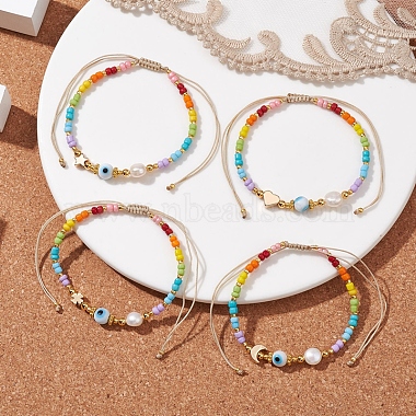 Colorful Glass Seed & Brass Braided Bead Bracelet(BJEW-JB10138)-2