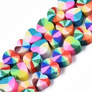 Handmade Polymer Clay Beads Strands, for DIY Jewelry Crafts Supplies, Heart, Colorful, 9x10x4mm, Hole: 1.5mm, about 40~41pcs/strand, 13.39 inch~13.78 inch(34~35cm)(CLAY-N008-002G)