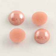 Pearlized Plated Opaque Glass Cabochons, Half Round/Dome, Rosy Brown, 13~14x5~5.5mm(PORC-S801-14mm-03)