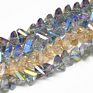 Electroplate Glass Beads Strands, Rainbow Plated, Faceted, Triangle, Mixed Color, 8x10x6.5mm, Hole: 1.4mm, about 94pcs/strand, 21.77 inch(55.3cm)(EGLA-S143A-M)
