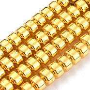 Non-magnetic Synthetic Hematite Beads Strands, Galvanic Plating(Color Retention for 1 Year), Column, Golden Plated, 8x5.5mm, Hole: 1.2mm, about 70pcs/strand, 16.14 inch(41cm)(G-B014-06G)
