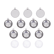 DIY Pendant Making, 304 Stainless Steel Pendant Cabochon Settings and Transparent Glass Cabochons, Flat Round, Stainless Steel Color, Tray: 25mm, 32x28x1mm, Hole: 2mm, 24.5~25x6~7mm, 2pcs/set(DIY-X0098-37P)