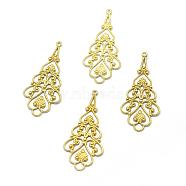 Brass Filigree Pendants, Lead Free & Cadmium Free & Nickel Free, Raw(Unplated), 41x18x1mm, Hole: 1mm(KK-K184-31C-RS)