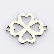 201 Stainless Steel Slice Links connectors, Four-Leaf Clover, Stainless Steel Color, 16.5x21x1mm, Hole: 1mm(STAS-P073-11)