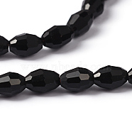 Faceted Glass Beads Strands, Oval, Black, 6x4mm, Hole: 1mm, about 65~70pcs/strand, 14.96 inch~15.16 inch(38~38.5cm)(X-GC891Y-3)