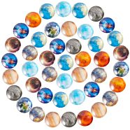 SUNNYCLUE Glass Cabochons, Half Round/Dome, Planet Print Pattern, Mixed Color, 12x4.5mm, 10colors, 10pcs/color, 100pcs/box(GLAA-SC0001-03A)