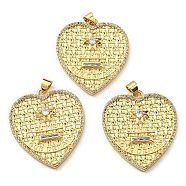 Brass with Cubic Zirconia Pendants, Long-Lasting Plated, Lead Free & Cadmium Free, Heart, Real 18K Gold Plated, 31.5x27.5x3.3mm, Hole: 4.3x3.2mm(KK-K341-35G)