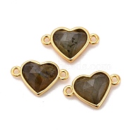 Natural Labradorite Links Connectors, with Real 18K Gold Plated Brass Findings, Long-Lasting Plated, Lead Free & Cadmium Free, Faceted, Heart, 10.5x17x5mm, Hole: 1.4mm(G-E538-01G-05)