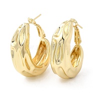 Brass Textured Thick Hoop Earrings for Women, Real 16K Gold Plated, 35x29mm(EJEW-K248-07G)