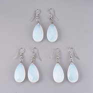 Opalite Dangle Earrings, with Brass Findings, teardrop, Faceted, Platinum, 45~49mm, Pin: 0.7mm, Pendant: 24~26x13x6~7mm(EJEW-P150-A02)