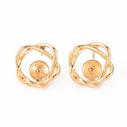 Brass Stud Earrings Findings, for Half Drilled Bead, Nickel Free, Flower, Real 18K Gold Plated, 16x15.5mm, Pin: 0.8mm, Pin: 1mm(for Half Drilled Bead)(KK-T062-125G-NF)