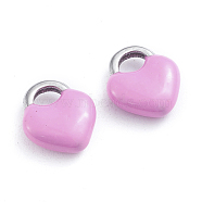 304 Stainless Steel Charms, Enamelled Sequins, Lock, Stainless Steel Color, Pearl Pink, 11x9.5x3.5mm, Hole: 3.5x2.5mm(X-STAS-I148-01P-02)