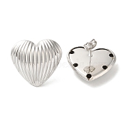 Brass Stud Earrings for Women, Heart, Platinum, 23x25mm(EJEW-M251-01P)