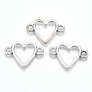 Tibetan Style Alloy Links Connector, Lead Free & Cadmium Free, Heart, Antique Silver, 16x23x1.5mm, Hole: 2.5mm(X-TIBE-S323-095AS-RS)