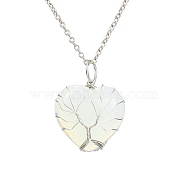 Opalite Heart Pendant Necklaces, Platinum Copper Wire Wrap Necklace, 20.47 inch(52cm)(PW-WG58330-02)