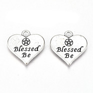 Tibetan Style Alloy Pendants, Lead Free & Cadmium Free, Heart with Word Blessed Be & Pentacle, Antique Silver, 19x19x2mm, Hole: 2mm, about 210pcs/500g(TIBE-S323-034AS-RS)
