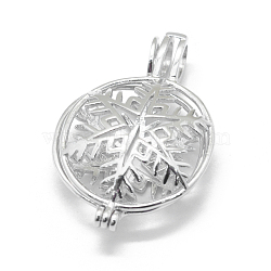 925 Sterling Silver Cage Pendants, Flat Round with Snowflake, Platinum, 30x19.5x8.5mm, Hole: 5x3mm, Inner Diameter: 17mm(STER-L055-045P)