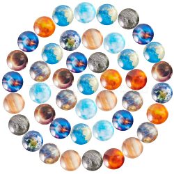 SUNNYCLUE Glass Cabochons, Half Round/Dome, Planet Print Pattern, Mixed Color, 12x4.5mm, 10colors, 10pcs/color, 100pcs/box(GLAA-SC0001-03A)