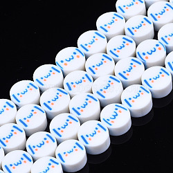 Handmade Polymer Clay Bead Strands, Flat Round with Expression, White, 9.5~10x4.5~5mm, Hole: 1.8mm, about 40pcs/strand, 15.16 inch~15.43 inch(38.5~39.2cm)(CLAY-T020-27)