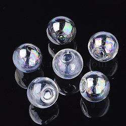 Round Handmade One Hole Blown Glass Globe Ball Bottles, for Glass Vial Pendants Making, Clear AB, 16x15mm, Hole: 4.5~5mm(X-BLOW-R002-16mm-AB)